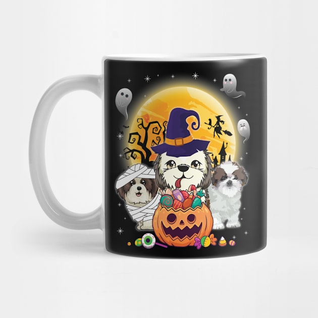 Shih Tzu Dog Mummy Witch Moon Ghosts Happy Halloween Thanksgiving Merry Christmas Day by joandraelliot